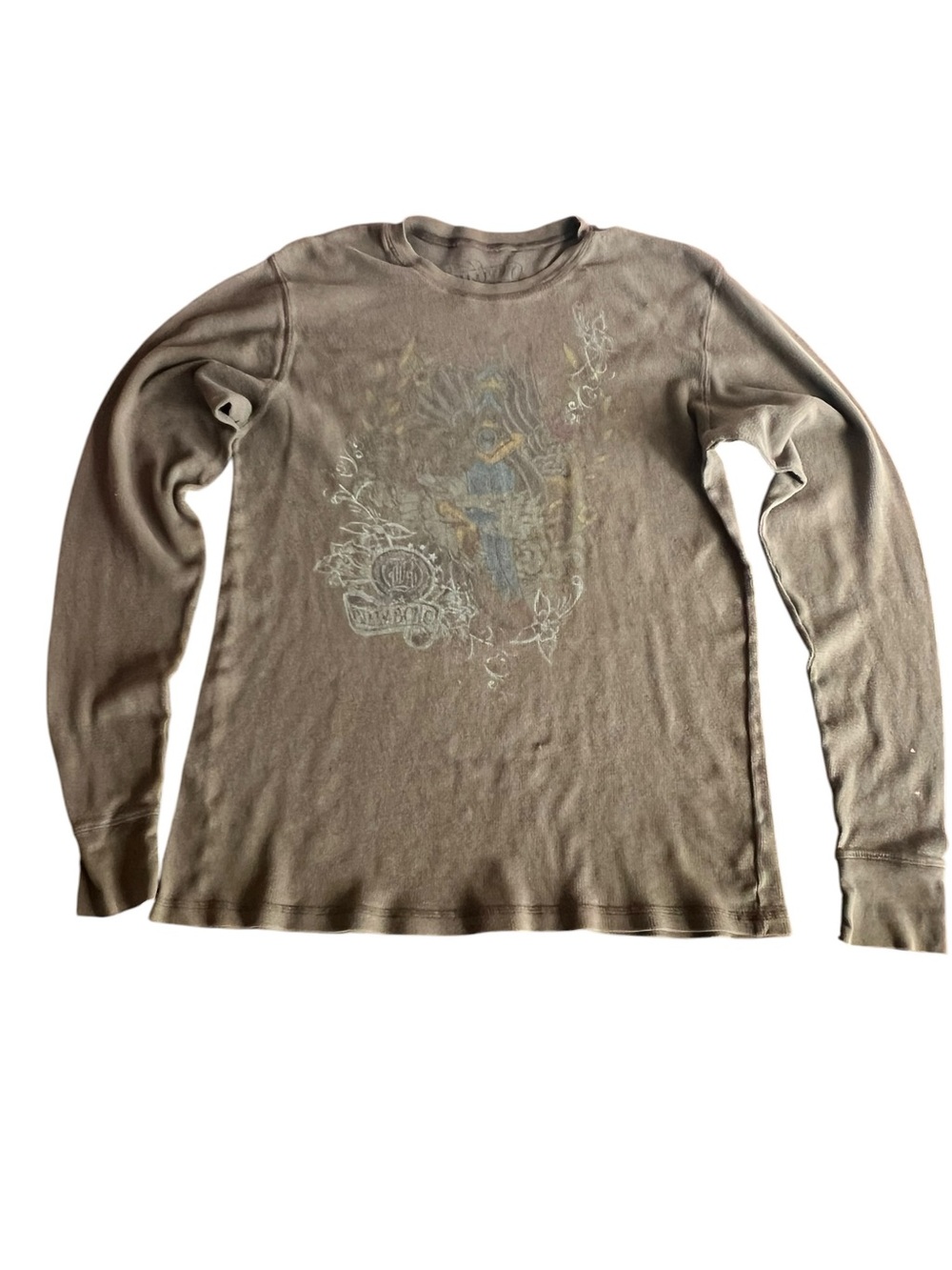 Y2K Billabong Mens XL Green Thermal Waffle Knit Surf‎ Distressed Graphic Grunge